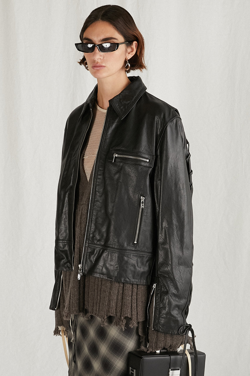 Lace-Up Leather Blouson - SALE