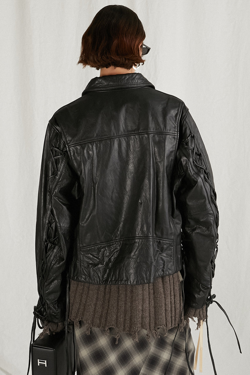 Lace-Up Leather Blouson - SALE