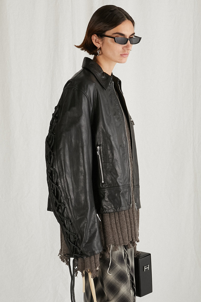 Lace-Up Leather Blouson - SALE
