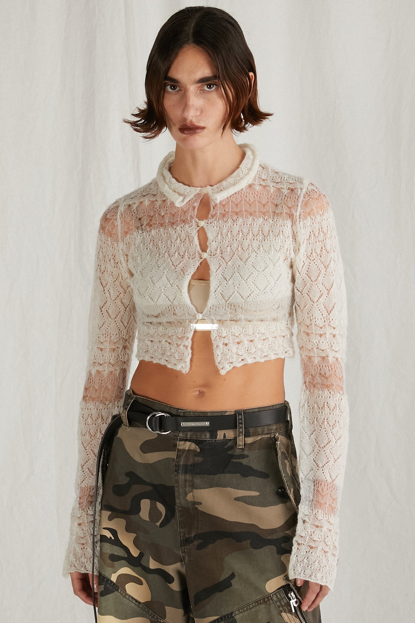 melt the lady sheer cropped cardigan