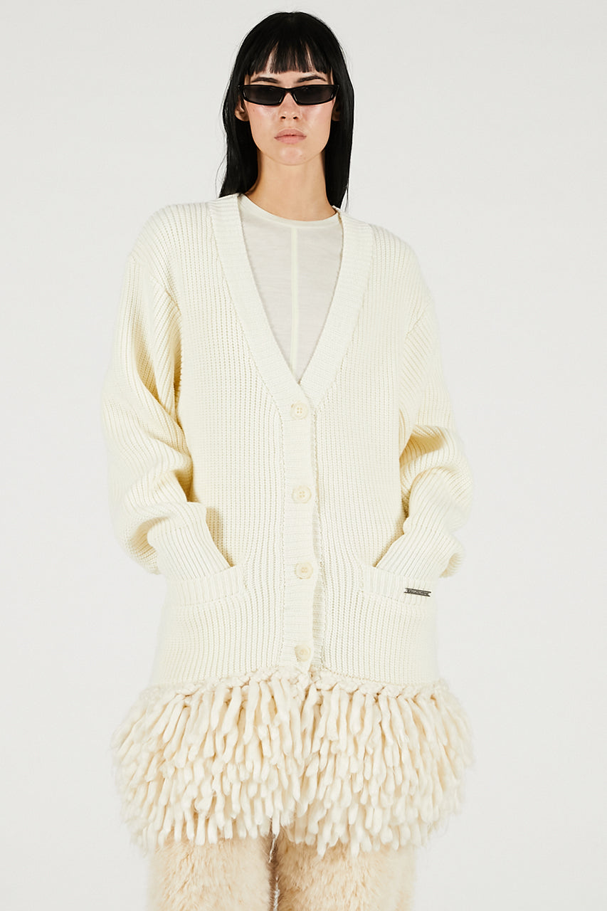 Hand-Fringed Knit Cardigan - 2025 WINTER