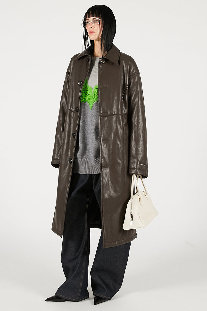 Vegan Leather Overlong Coat - SALE