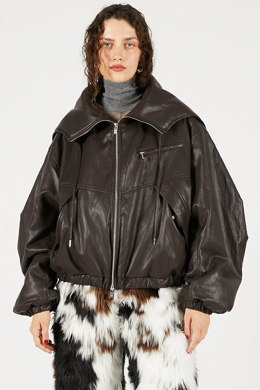 Faux Leather Padded Trucker Jacket - 2025 WINTER