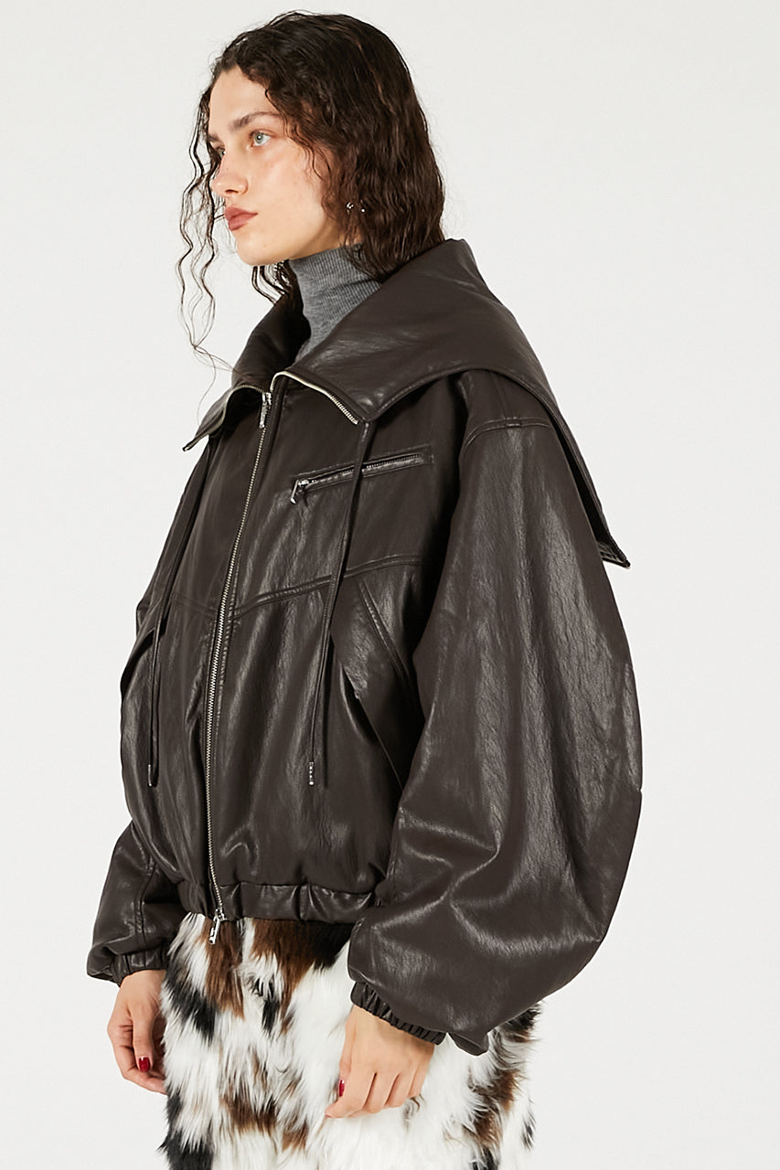 Faux Leather Padded Trucker Jacket - 2025 WINTER