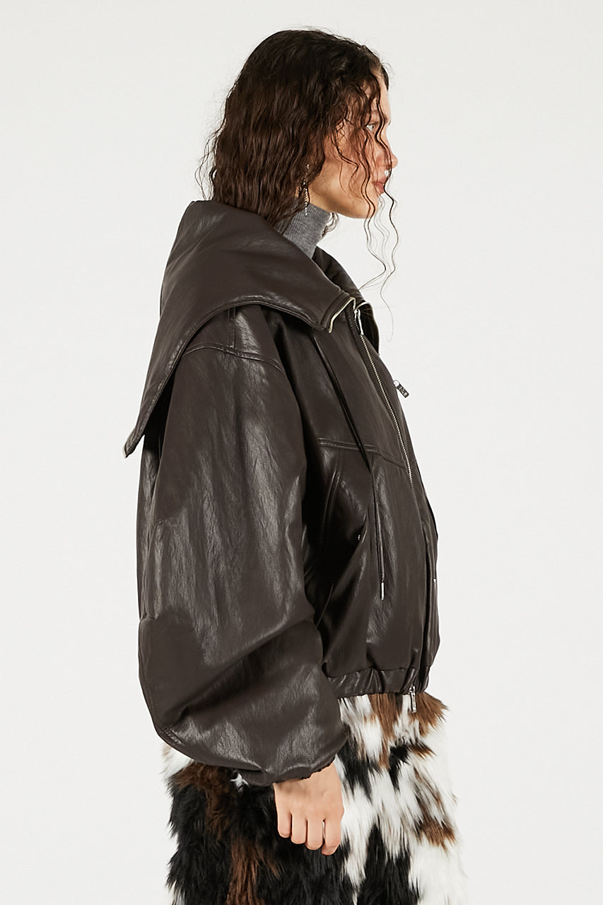 Faux Leather Padded Trucker Jacket - 2025 WINTER