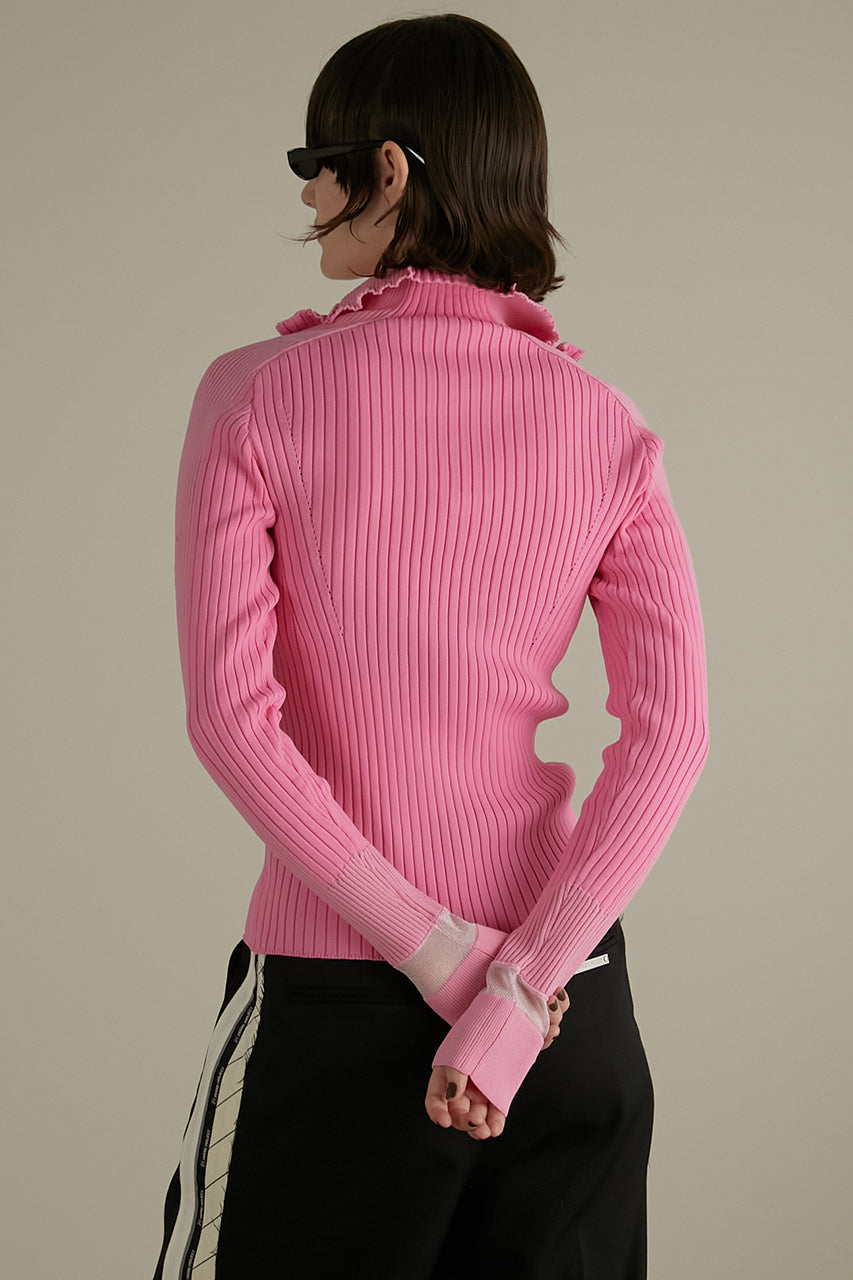 Sheer Trim Ribbed Turtle Knit