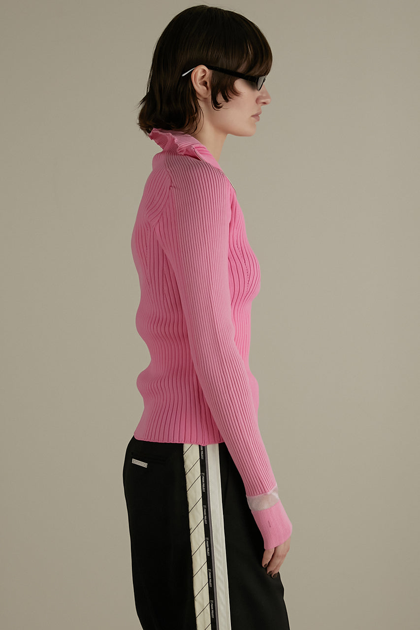 Sheer Trim Ribbed Turtle Knit