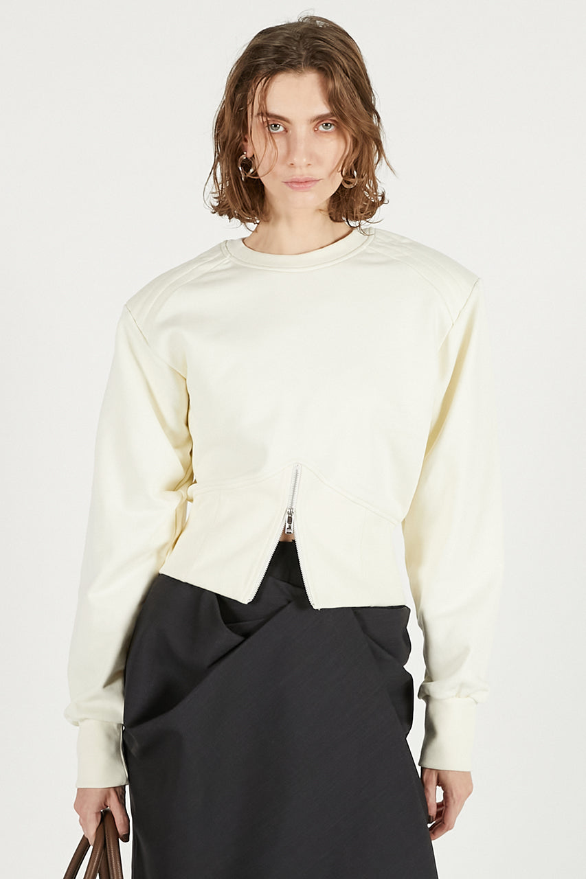 Front Zip Shoulder Pad Sweatshirt - SALE