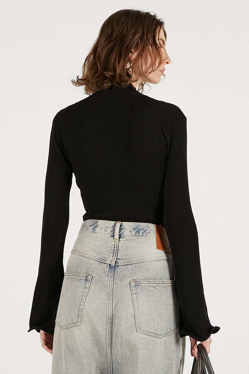 Wave Hem Sleeve Rib Knit