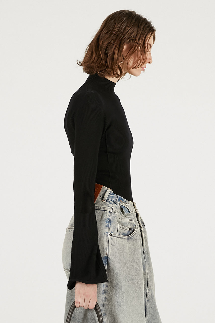 Wave Hem Sleeve Rib Knit