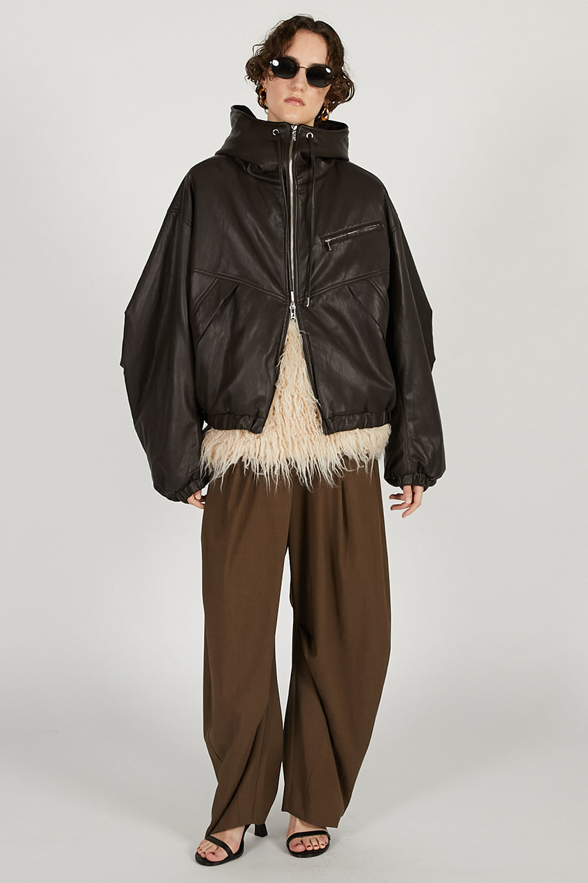 Faux Leather Padded Trucker Jacket - 2025 WINTER