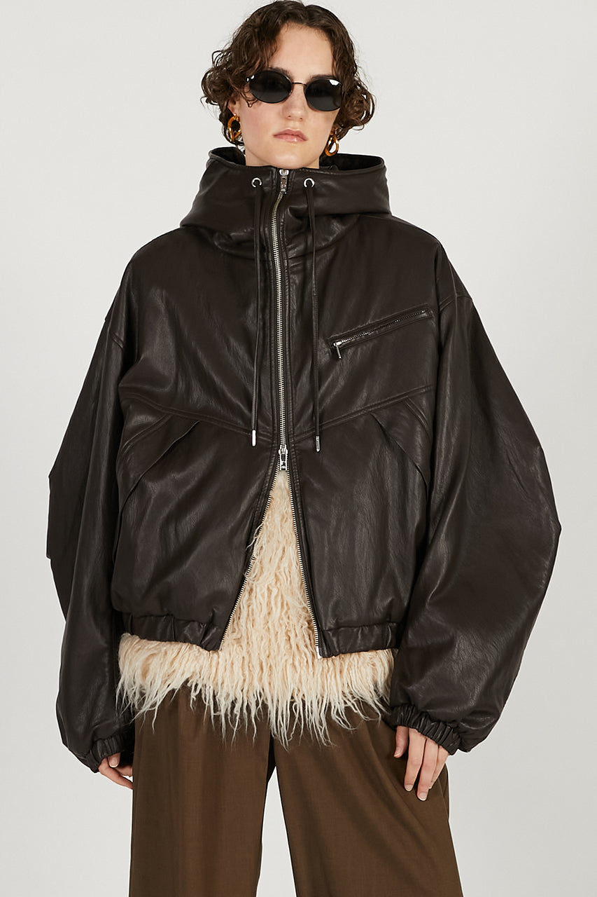 Faux Leather Padded Trucker Jacket