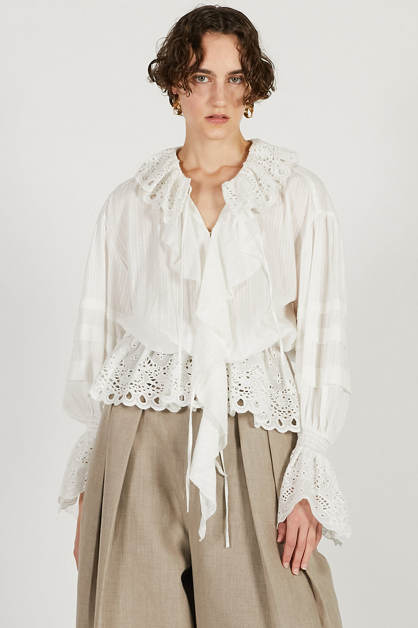 Embroidered Ruffled Blouse