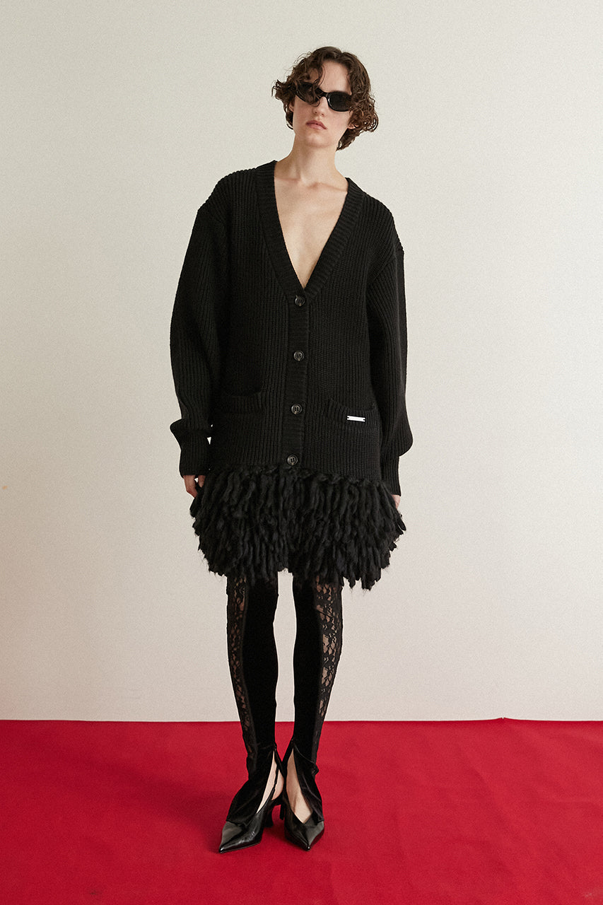 Hand-Fringed Knit Cardigan