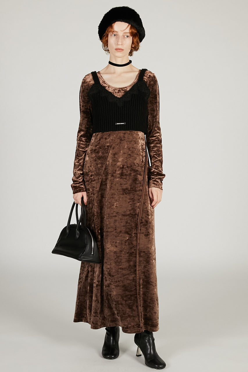 Knit Combination Velour One-Piece