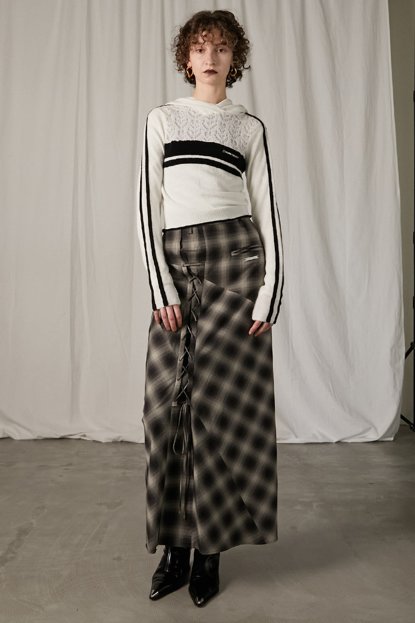Multi Check Lace-Up Skirt