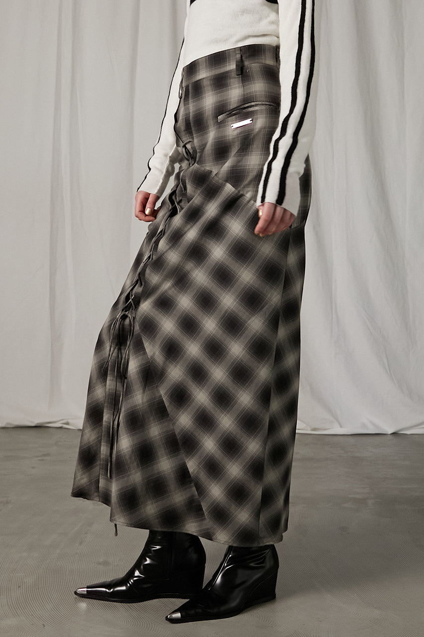 Multi Check Lace-Up Skirt