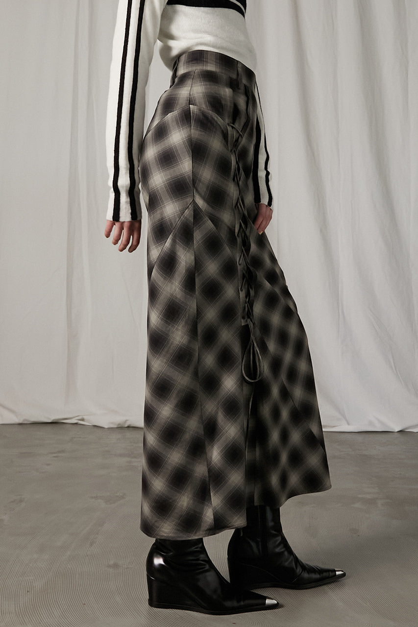 Multi Check Lace-Up Skirt