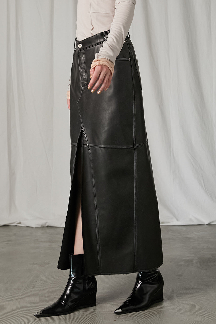 Vegan Leather Slit Skirt - SALE