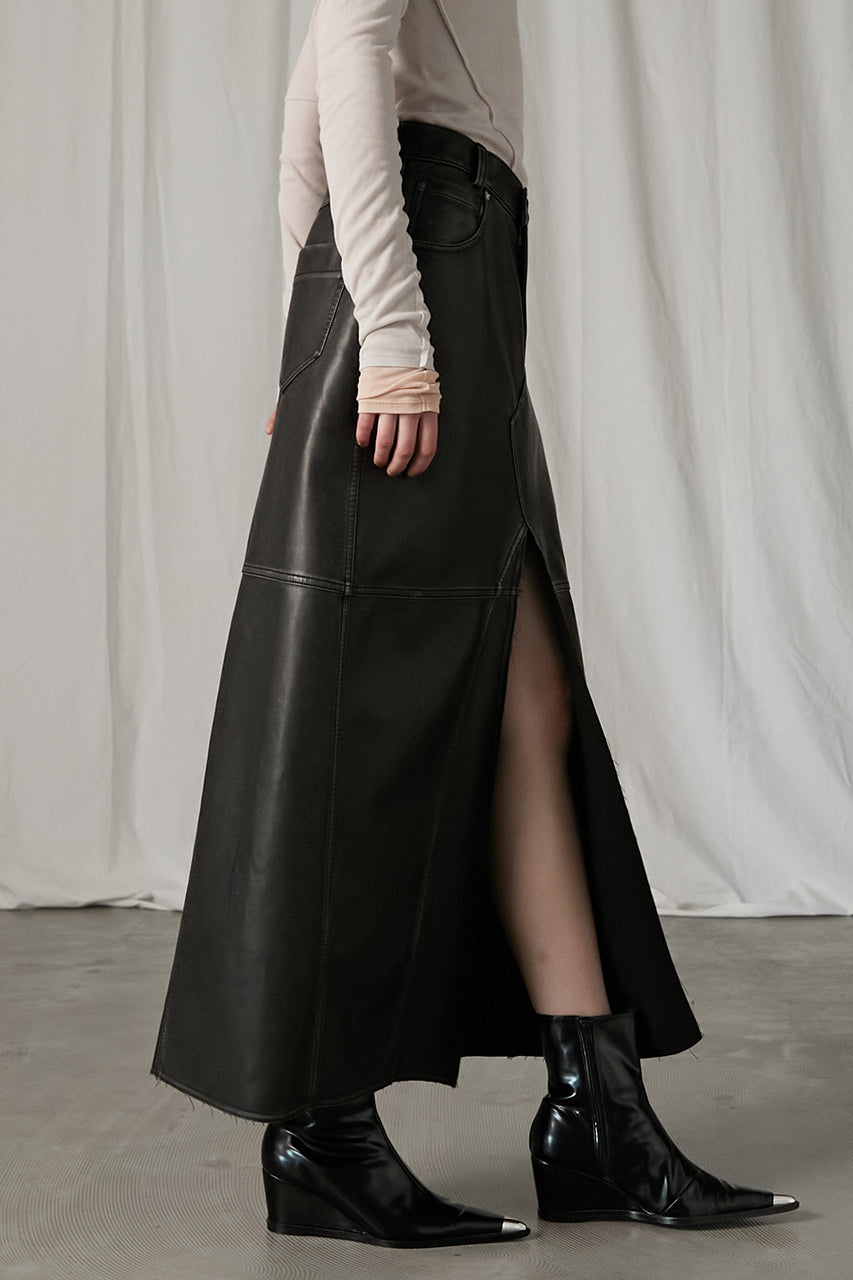 Vegan Leather Slit Skirt - SALE
