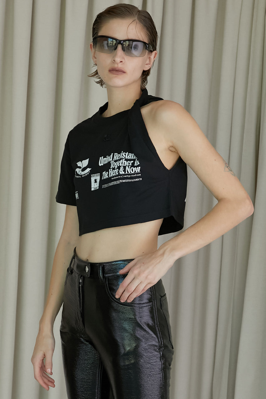 Printed Cropped Twisted T-Shirt