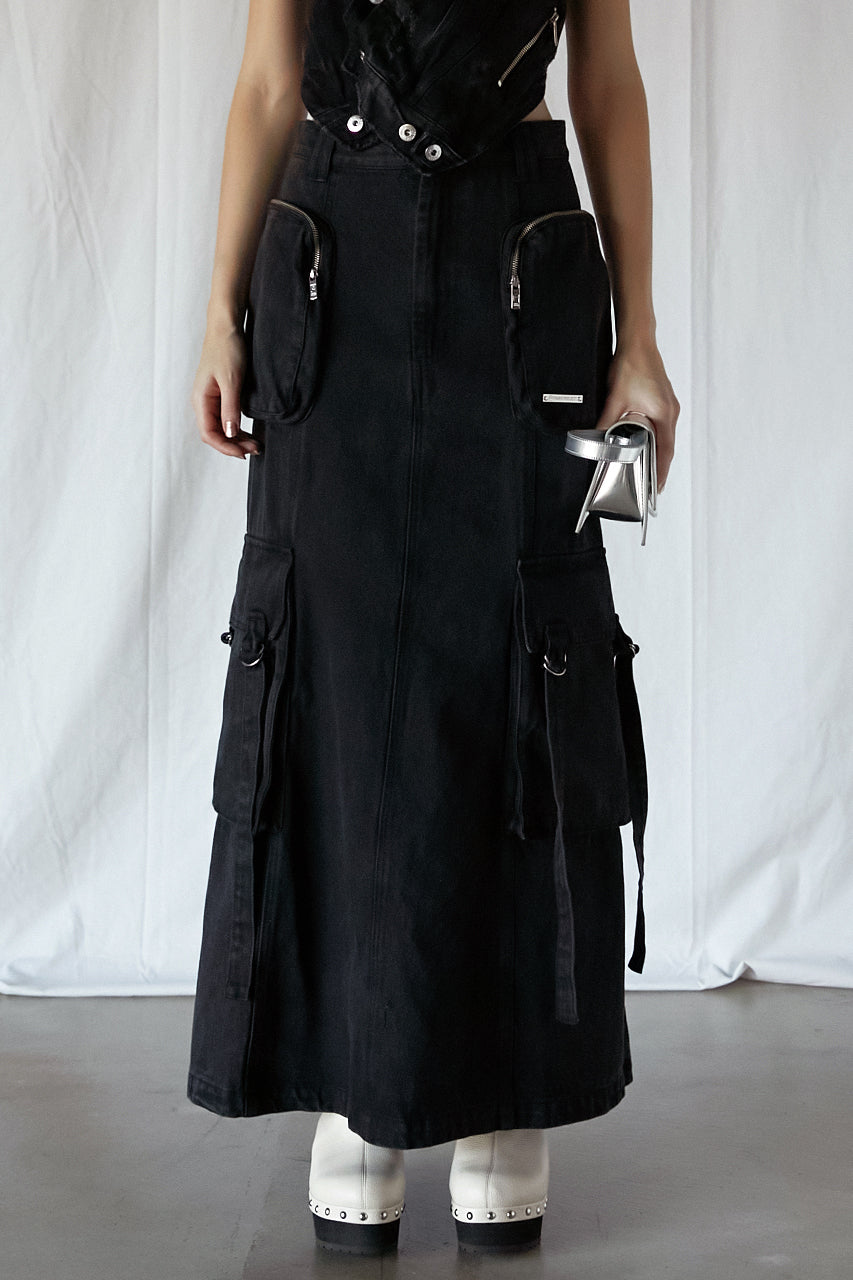 Pocket Denim Semi Flare Skirt - SALE