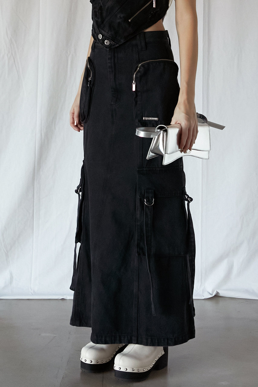 Pocket Denim Semi Flare Skirt - SALE