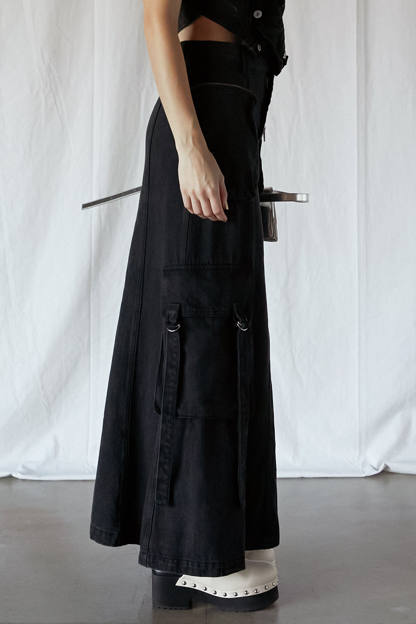 Pocket Denim Semi Flare Skirt - SALE