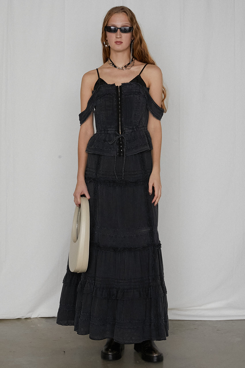 Pigmented Cotton Lace Maxi Skirt