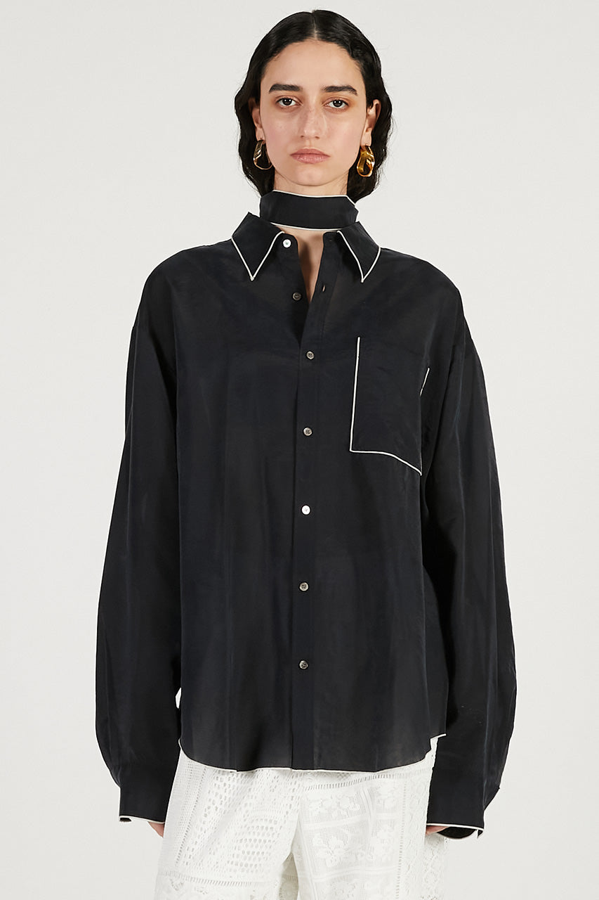 Contrast Trim Sheer Shirt - 2026 SPRING