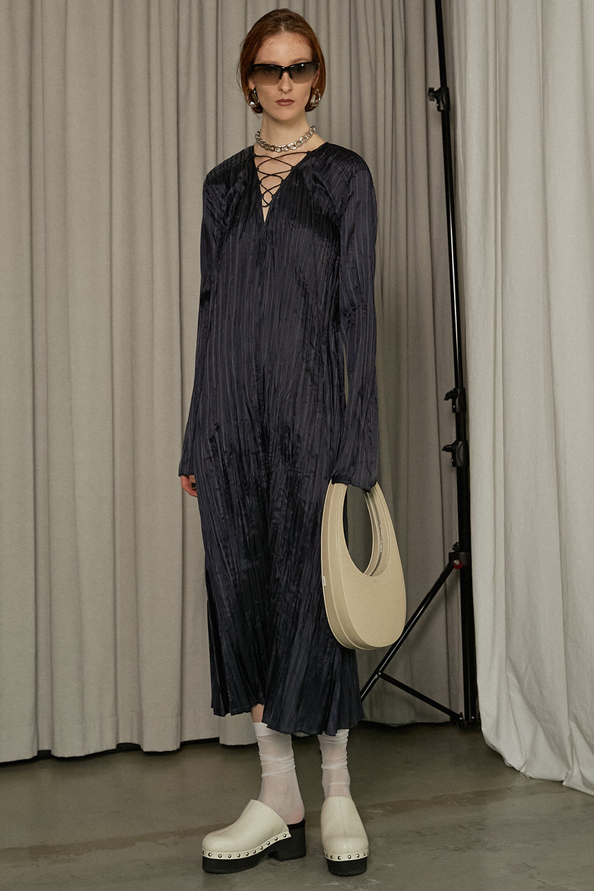 Random Pleated Lace Up Dress - SALE