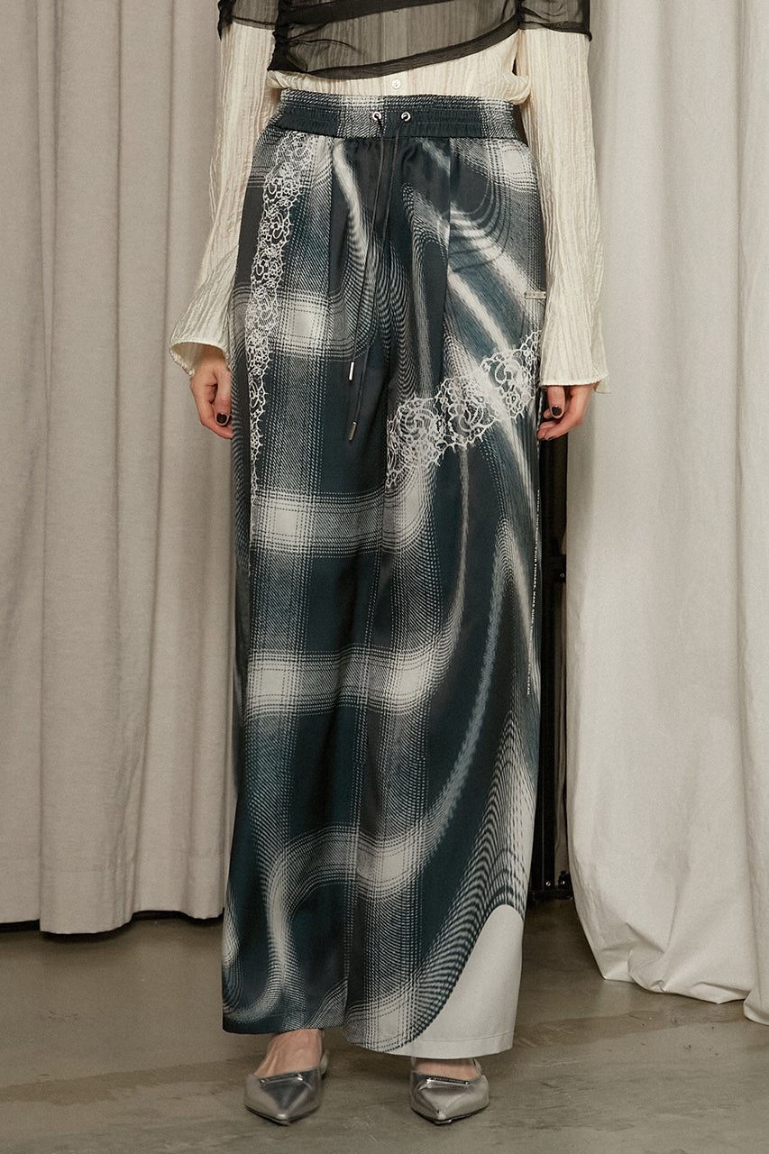 Ombre Check Lace Print Pants