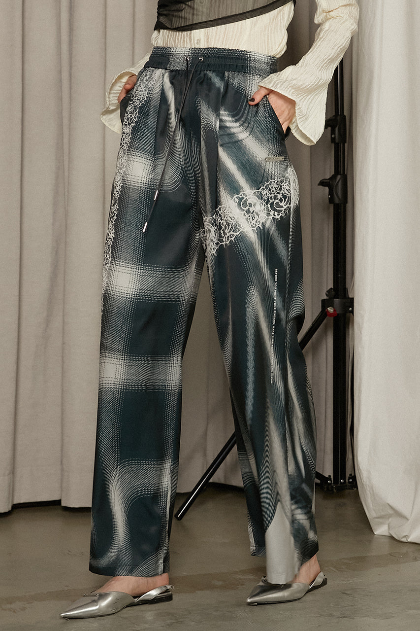 Ombre Check Lace Print Pants