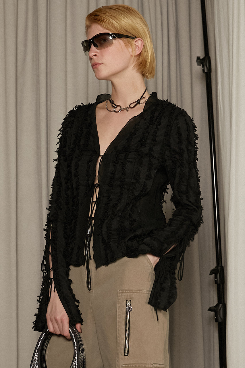 Fringe Jacquard Frill Cardigan - SALE