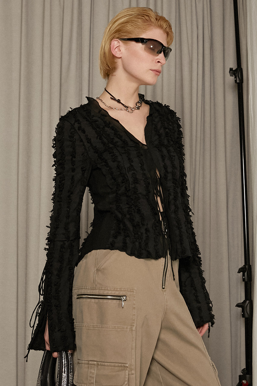 Fringe Jacquard Frill Cardigan - SALE