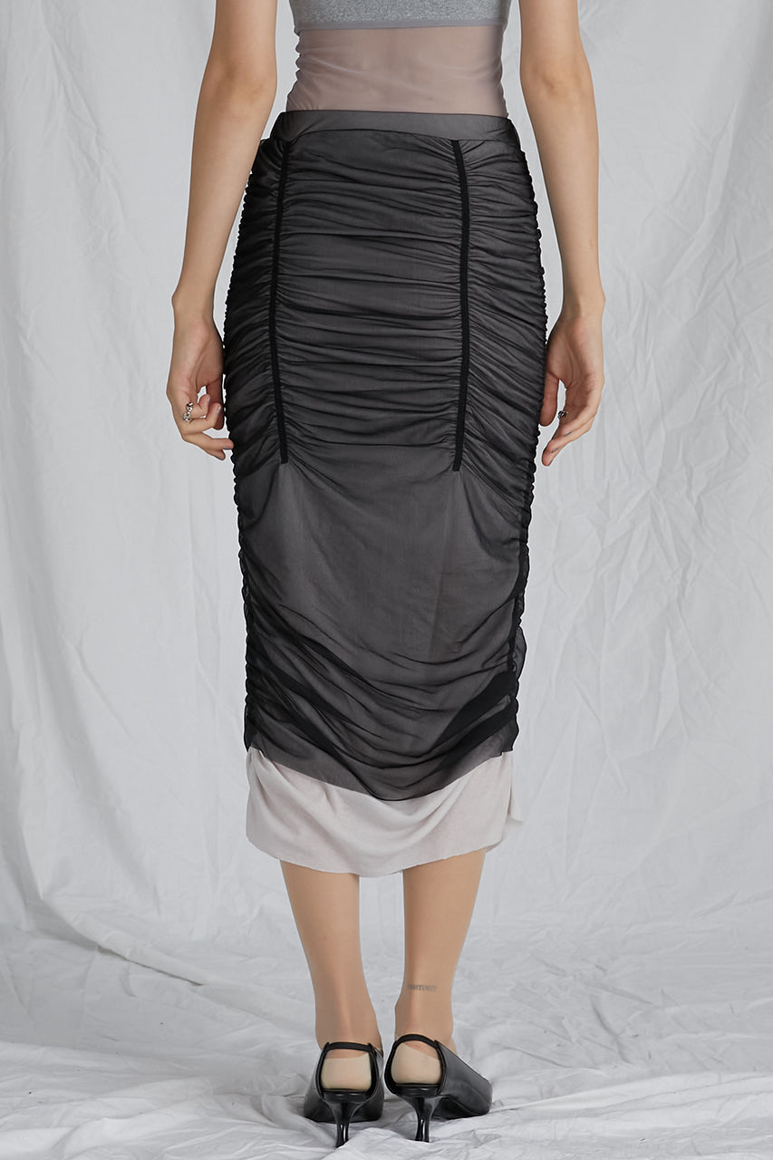 Sheer Layered Shirring Tight Skirt - SALE