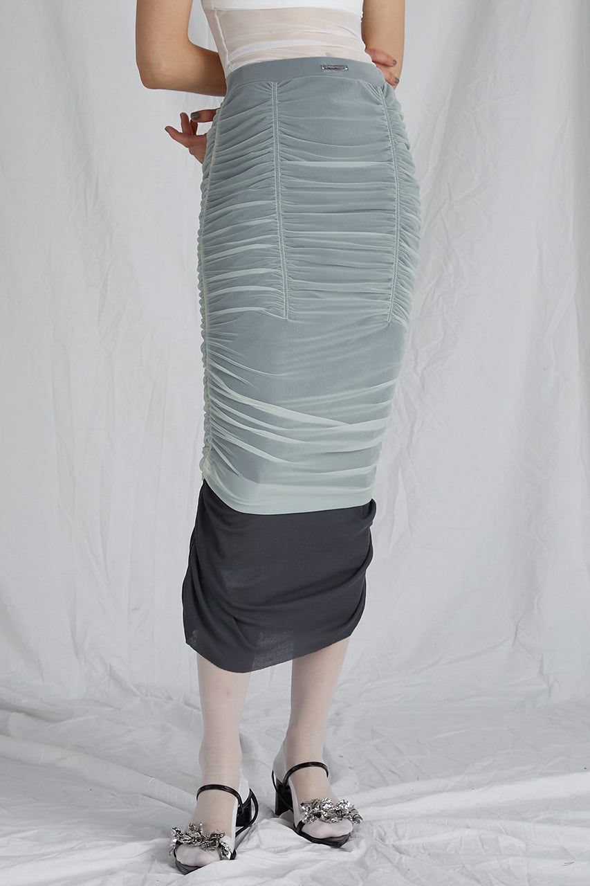 Sheer Layered Shirring Tight Skirt - SALE