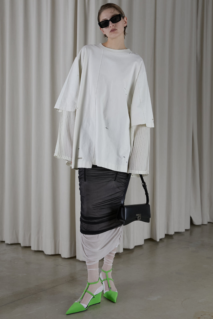 Sheer Layered Shirring Tight Skirt - SALE