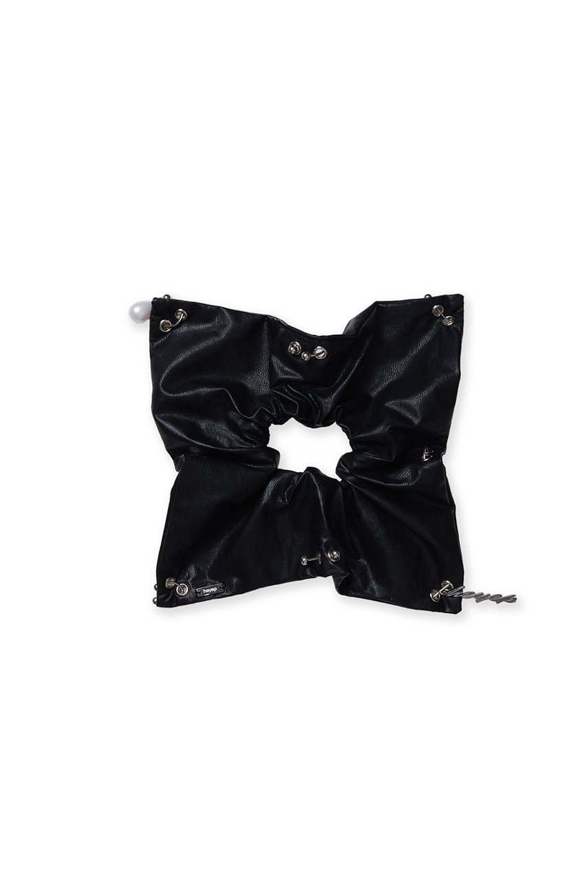 Faux Leather Piercing Detail Scrunchie