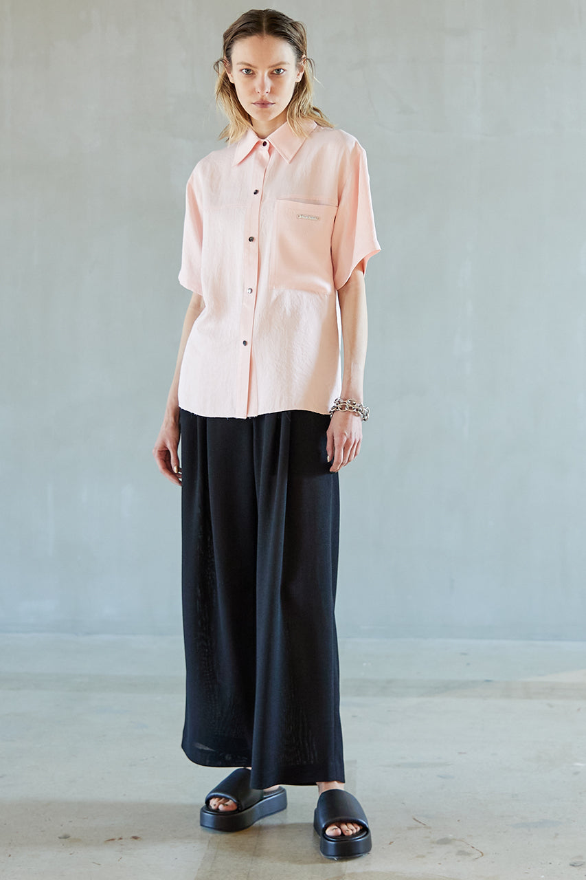 【SALE】Half Sleeve Satin Over Shirt