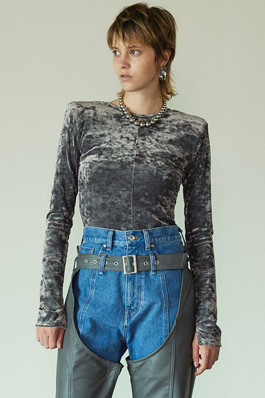 Crashed Velour Power Shoulder 2WAY Top