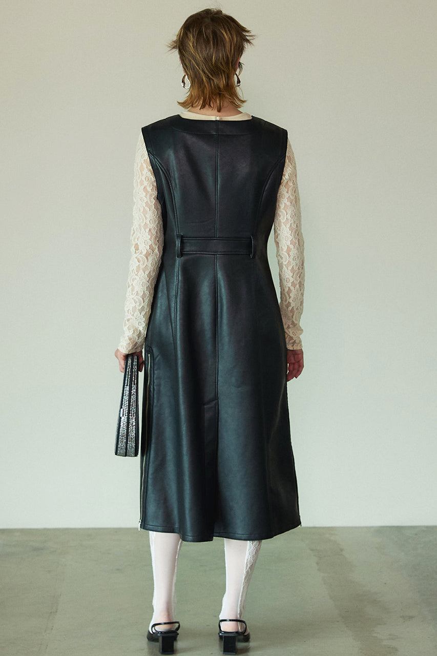 【23AUTUMN先行予約商品】Cut-out Eco Leather Dress