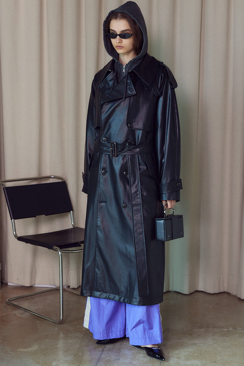 Synthetic Leather Trench Coat
