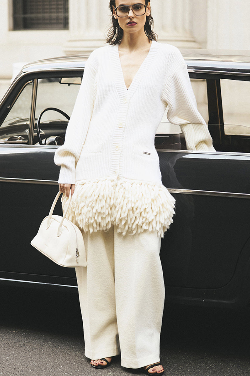 Hand-Fringed Knit Cardigan