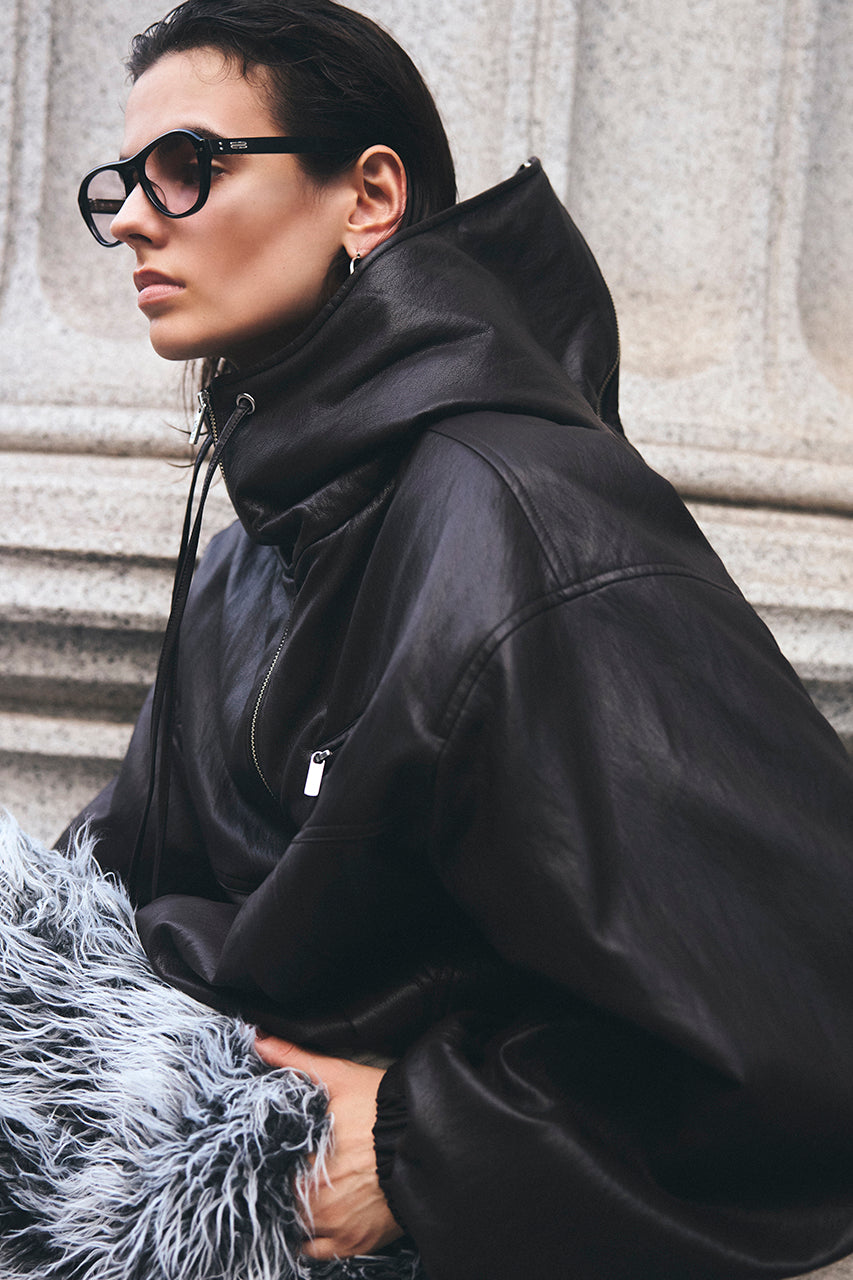 Faux Leather Padded Trucker Jacket - 2025 WINTER