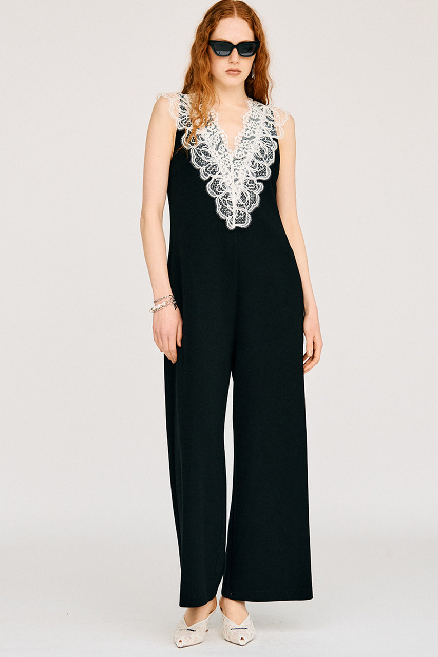 Deep V-Neck Lace All-In-One
