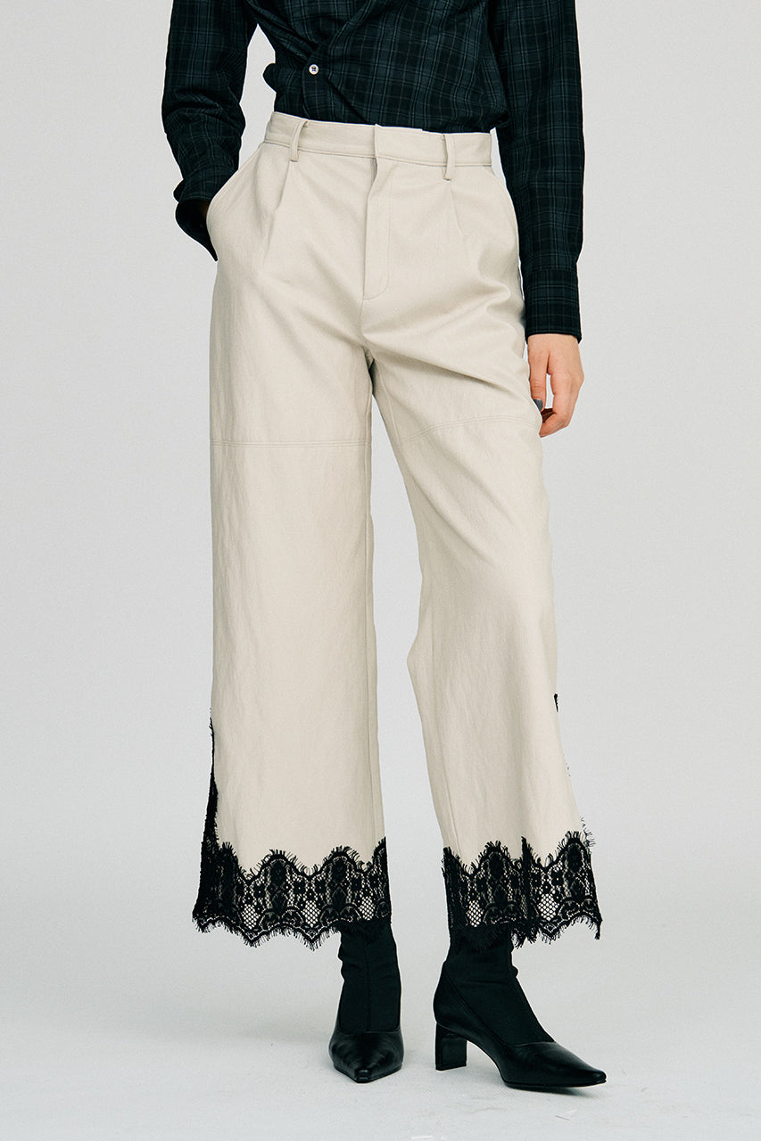 Vegan Leather Slit Lace Pants - 2026AUTUMN