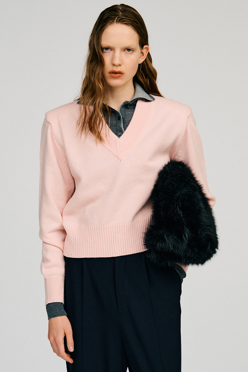 Pure Wool V-Neck Shoulder Knit - 2026AUTUMN