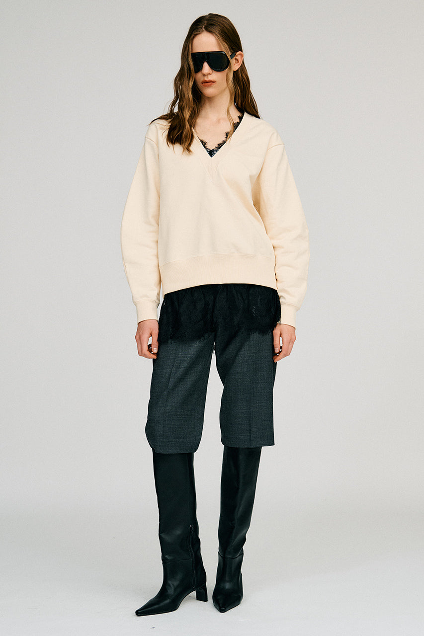 V-Neck Lace Sweatshirt - 2026AUTUMN