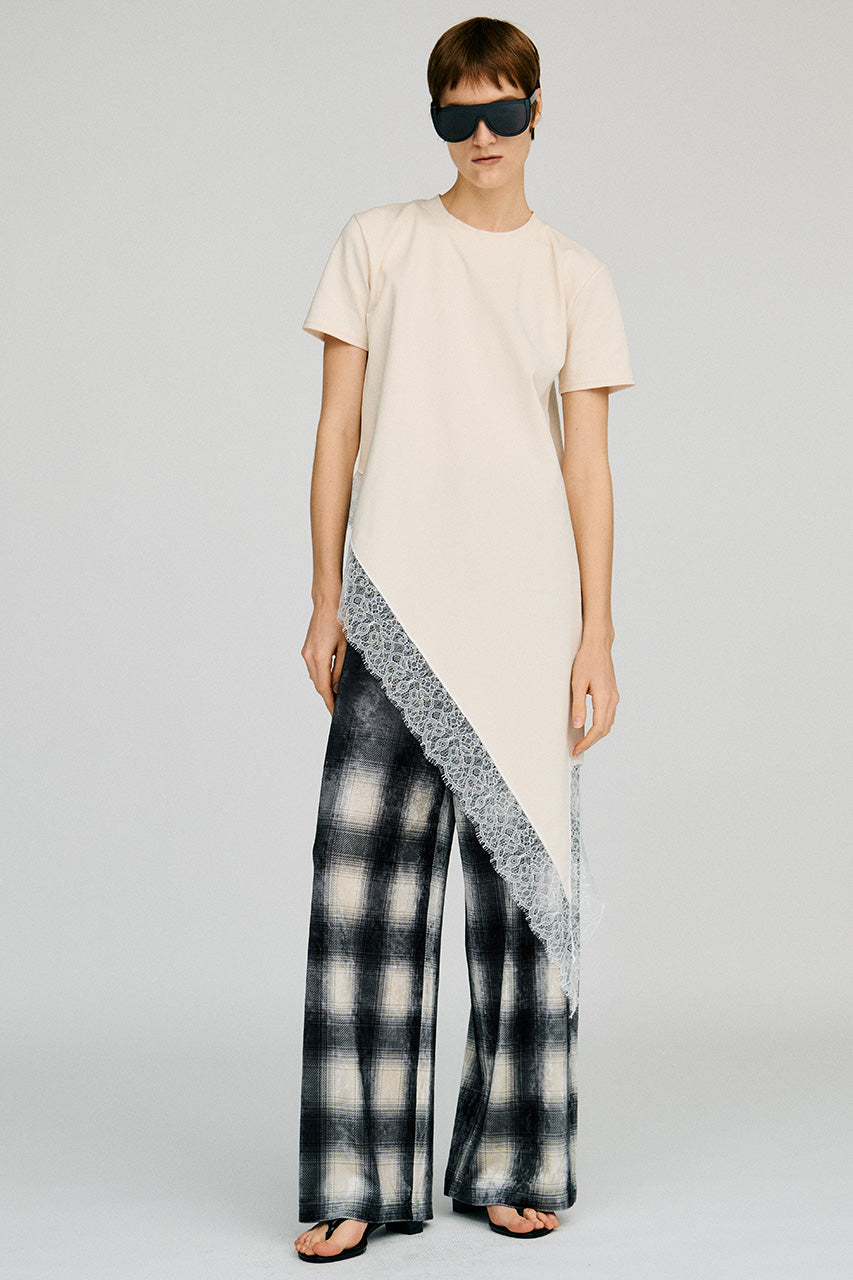 Asymmetric Lace Hem T-Shirt - 2026AUTUMN